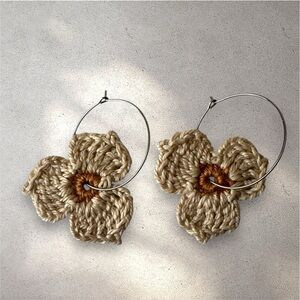 Chic Beige Floral Crochet Hoop Earrings